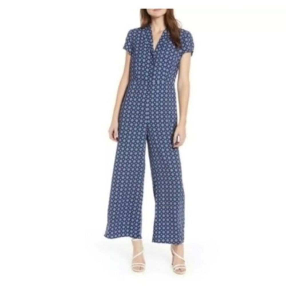Leith Jumpsuit size small Navy Blue Medallion wide leg - Picture 4 of 9